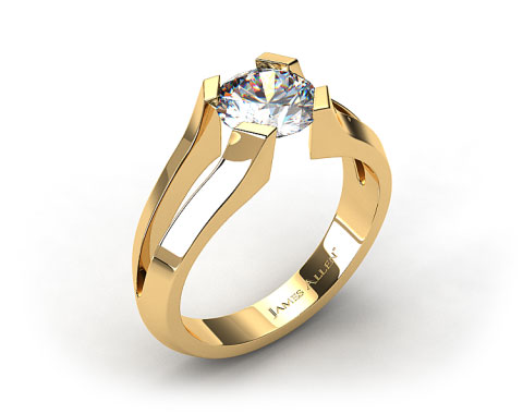 18k Yellow Gold Split Shank Tab-Prong Tension Set Engagement Ring